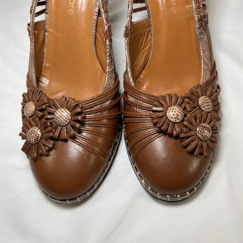 Isabella Fiore Heels Size 7.5 Brown Leather Snakeskin Embossed Flower *Altered - Picture 6 of 15